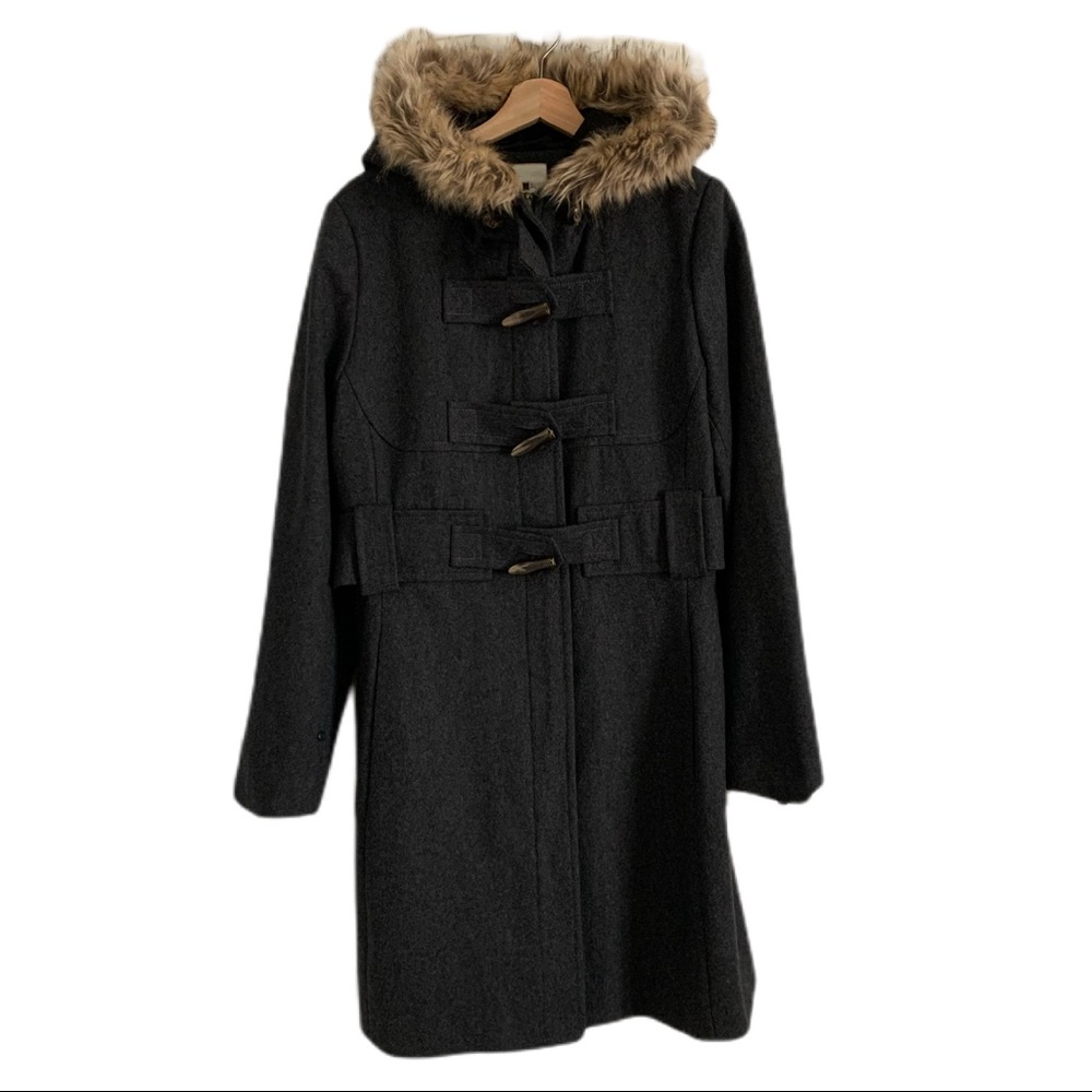 Anthropologie elevenses deep woods Coat with Tan Fur Trim